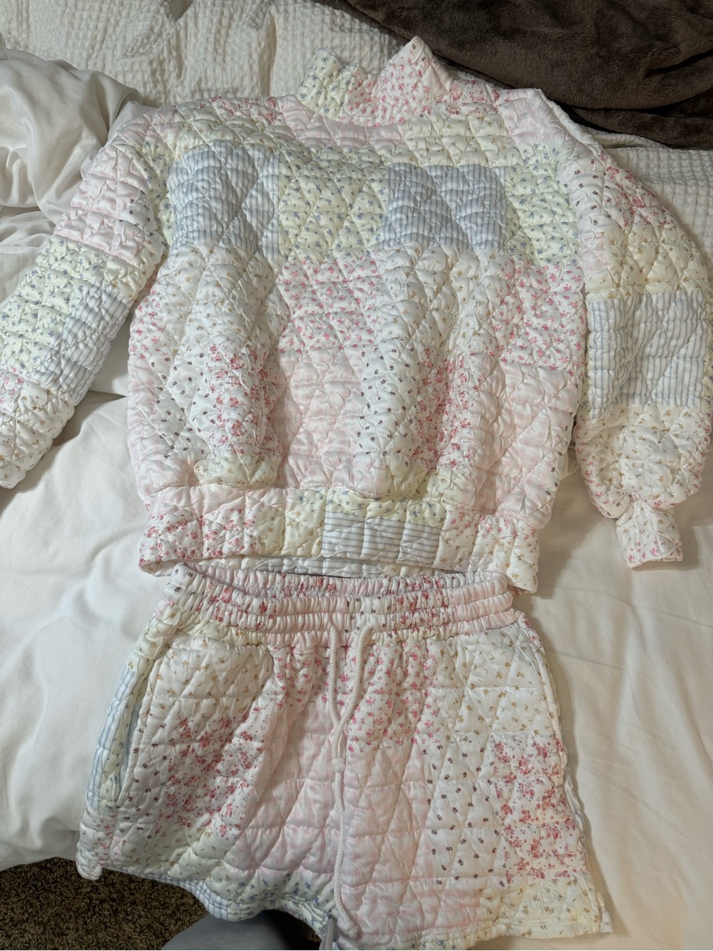 Altar'd State Quilted Floral Patchwork Set - crewneck and shorts